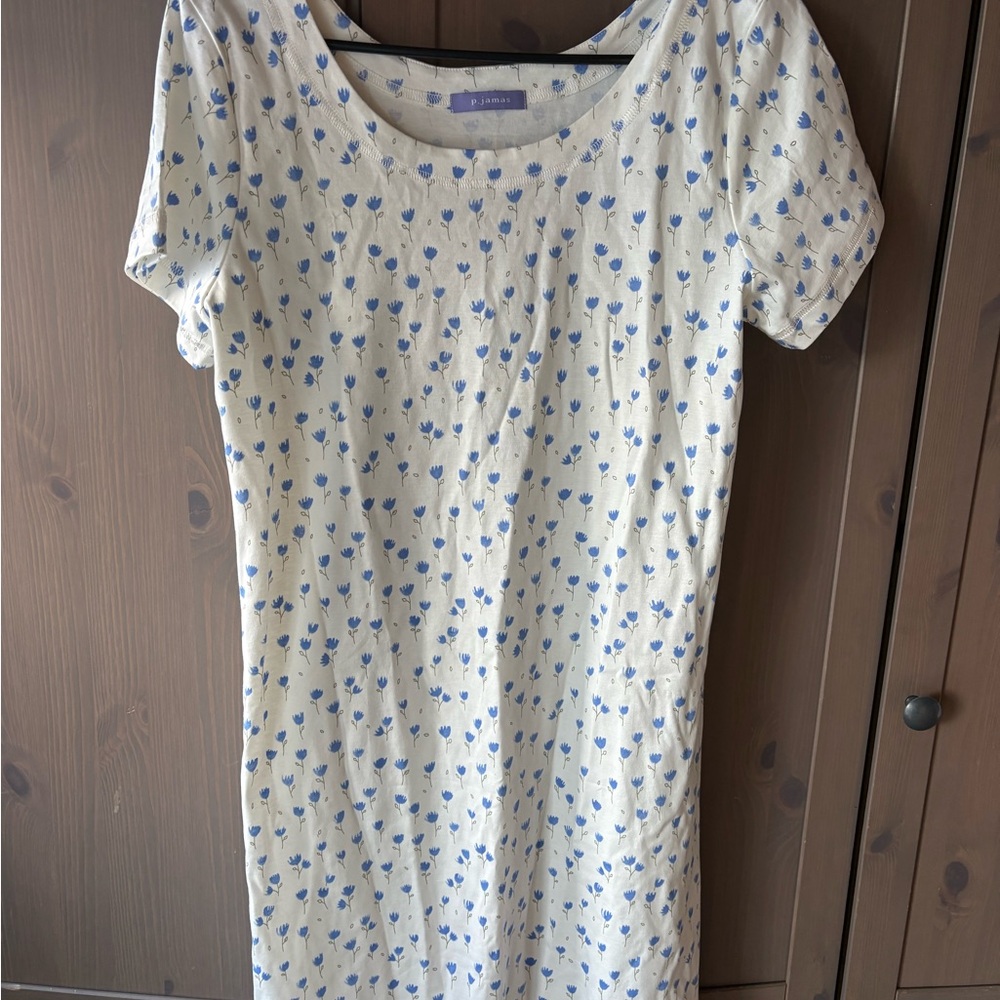 Blue Floral Print Night Dress